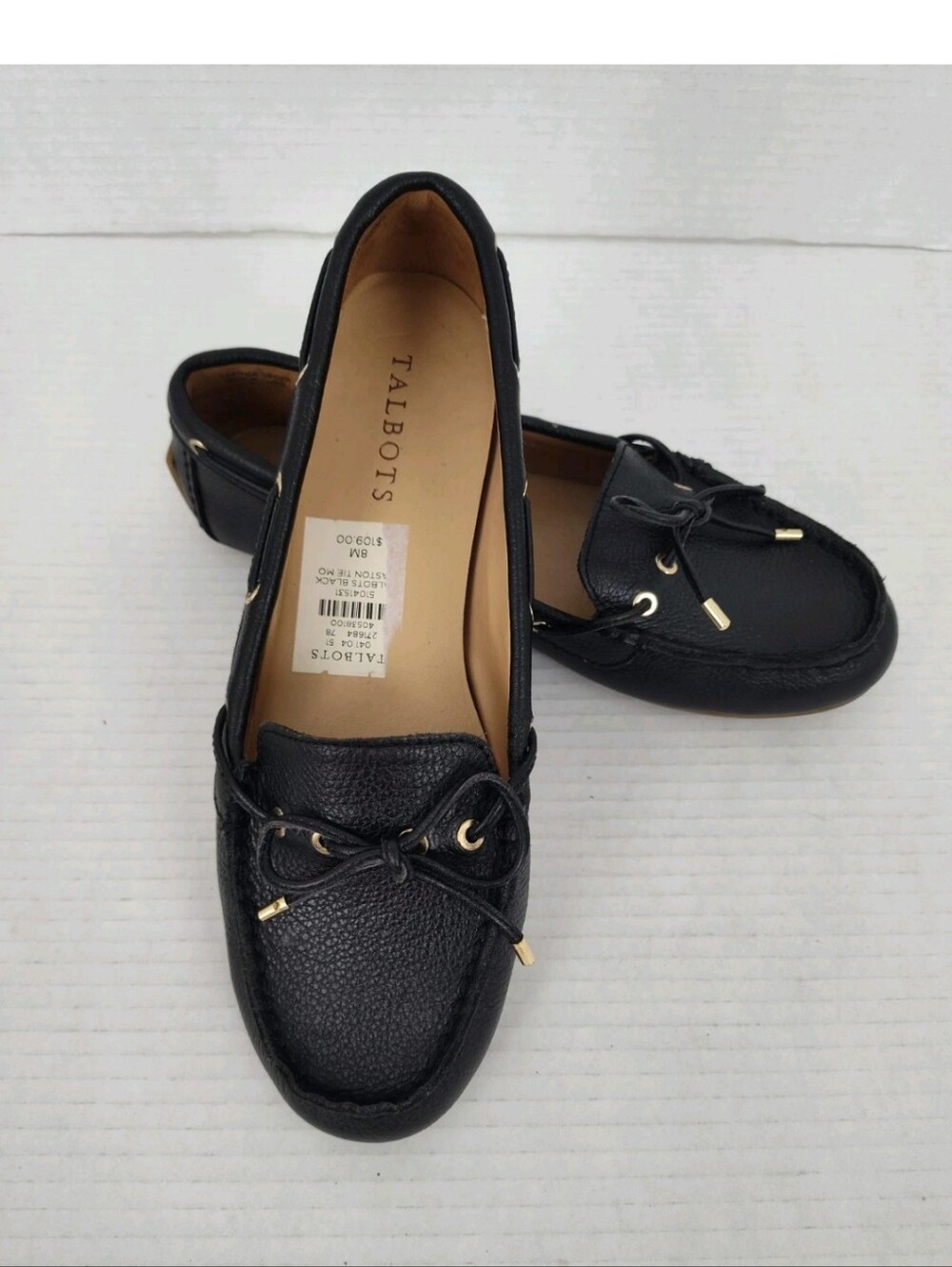 Talbots Women's Pebble Leather Loafers Size 8 Black Moccasins Slip On Shoes
